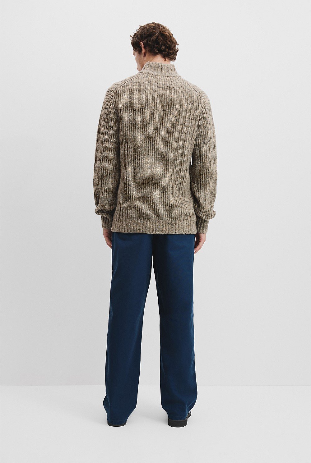 Merino Wool Nep Half Zip Neck Knit