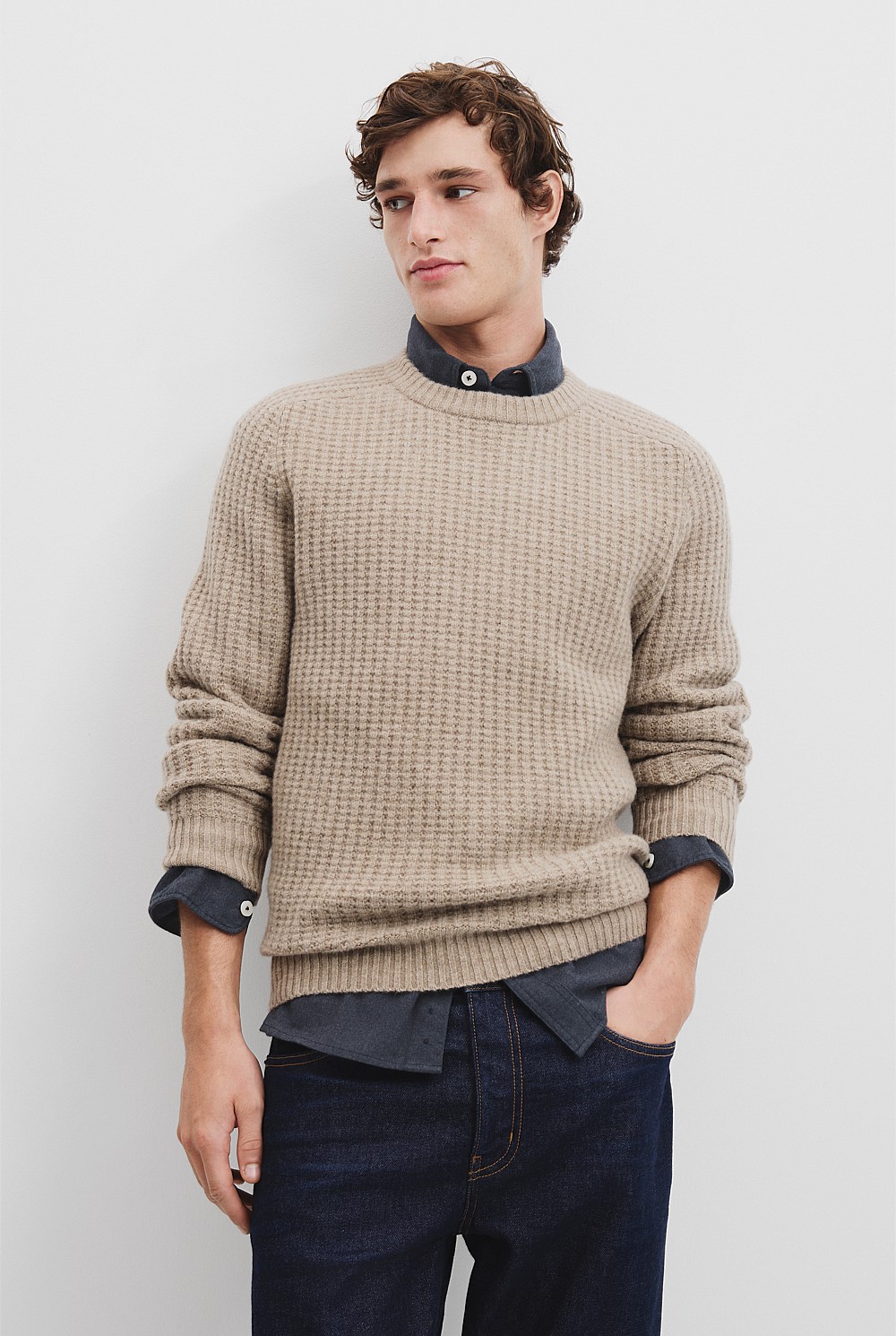 Textured Wool Crew Neck Knit