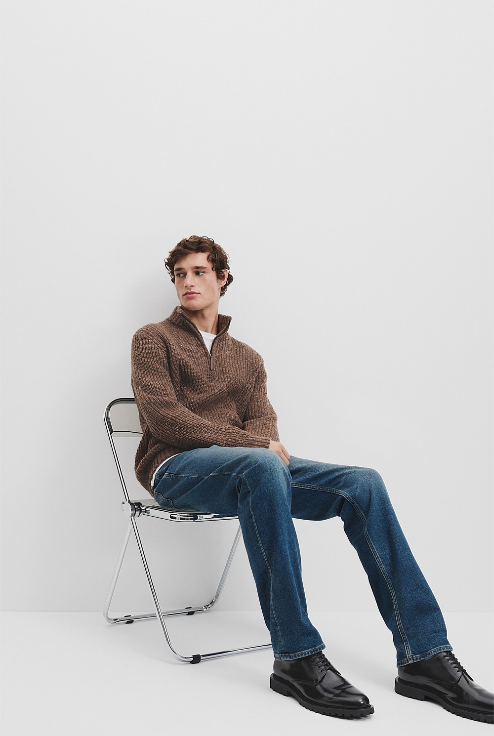 Merino Wool Nep Half Zip Neck Knit