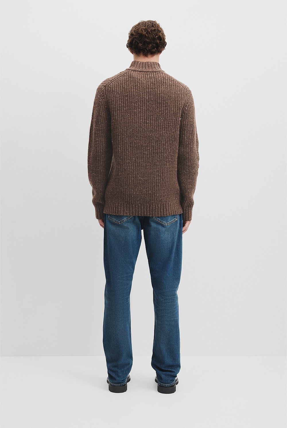 Merino Wool Nep Half Zip Neck Knit