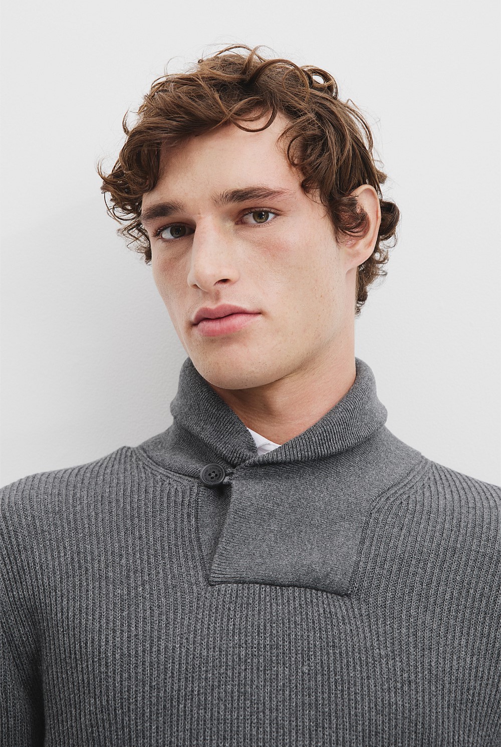 Australian Cotton Blend Wool Shawl Neck Knit