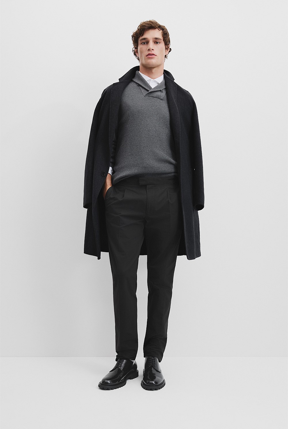 Australian Cotton Blend Wool Shawl Neck Knit
