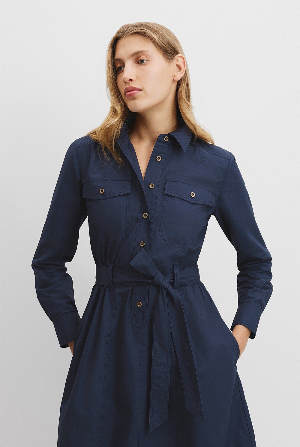 Belted Cotton Midi Dress