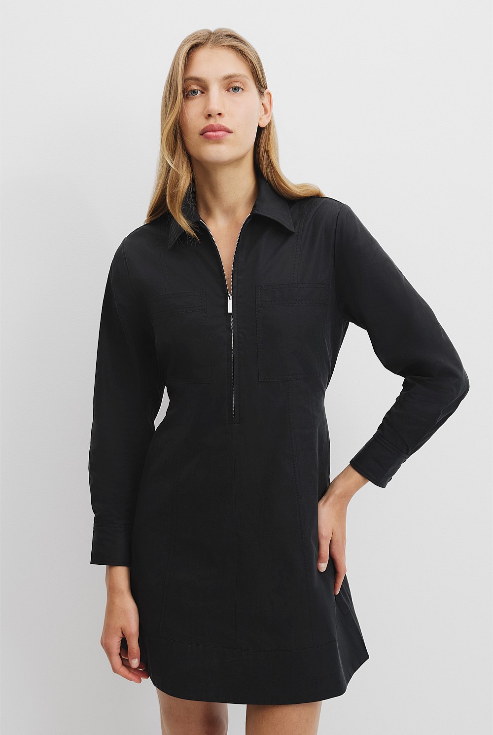 Zip Long Sleeve Mini Dress