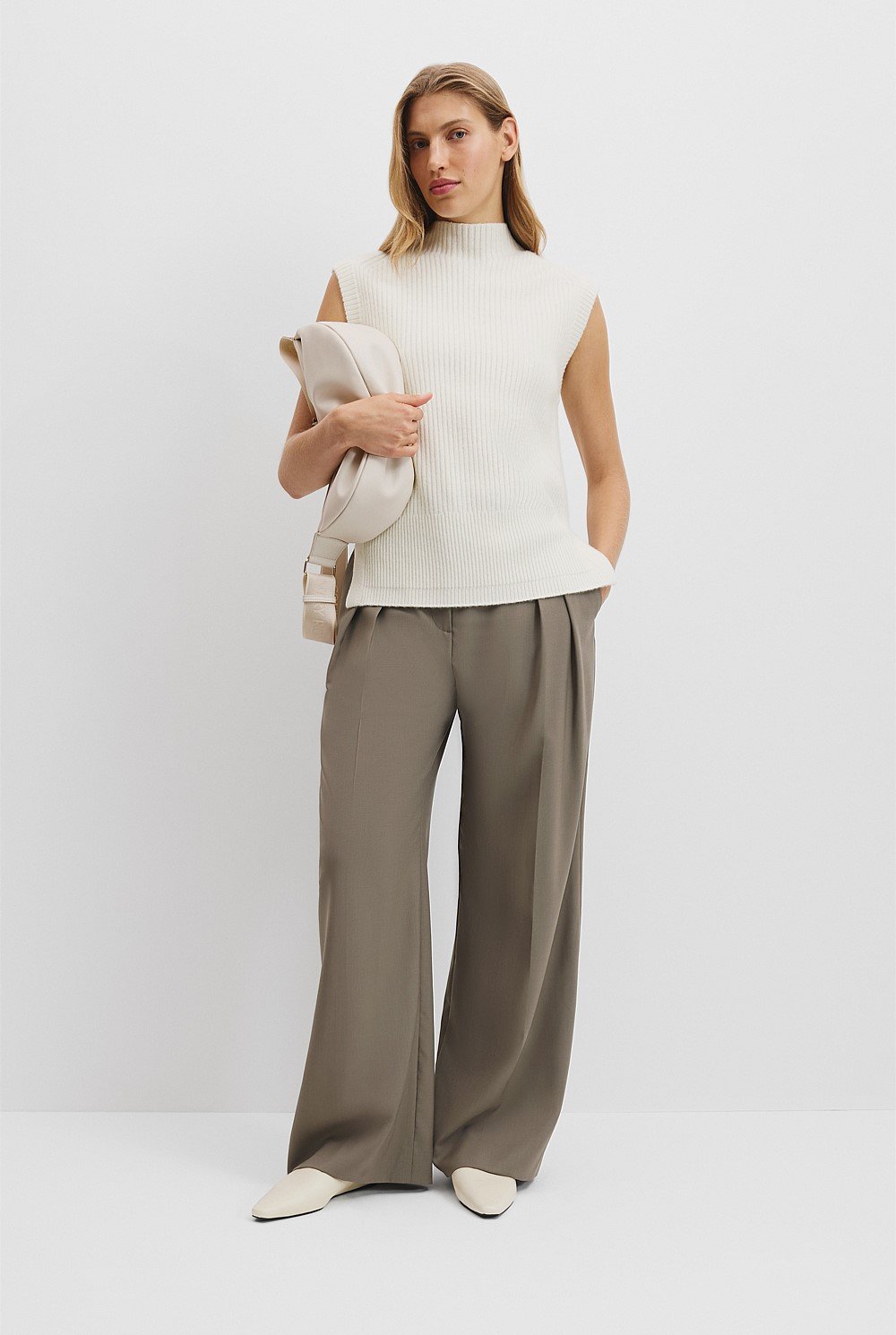 Organically Grown Cotton Blend Roll Neck Knit Vest