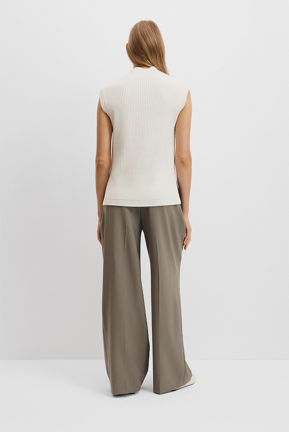 Organically Grown Cotton Blend Roll Neck Knit Vest