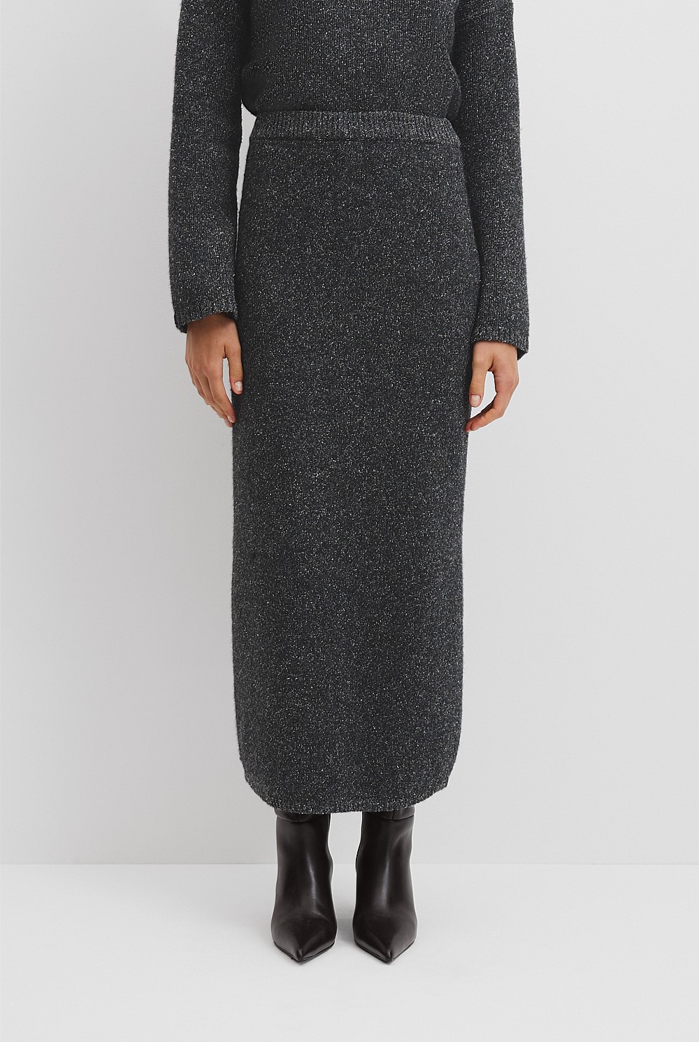 Melange Knit Midi Skirt