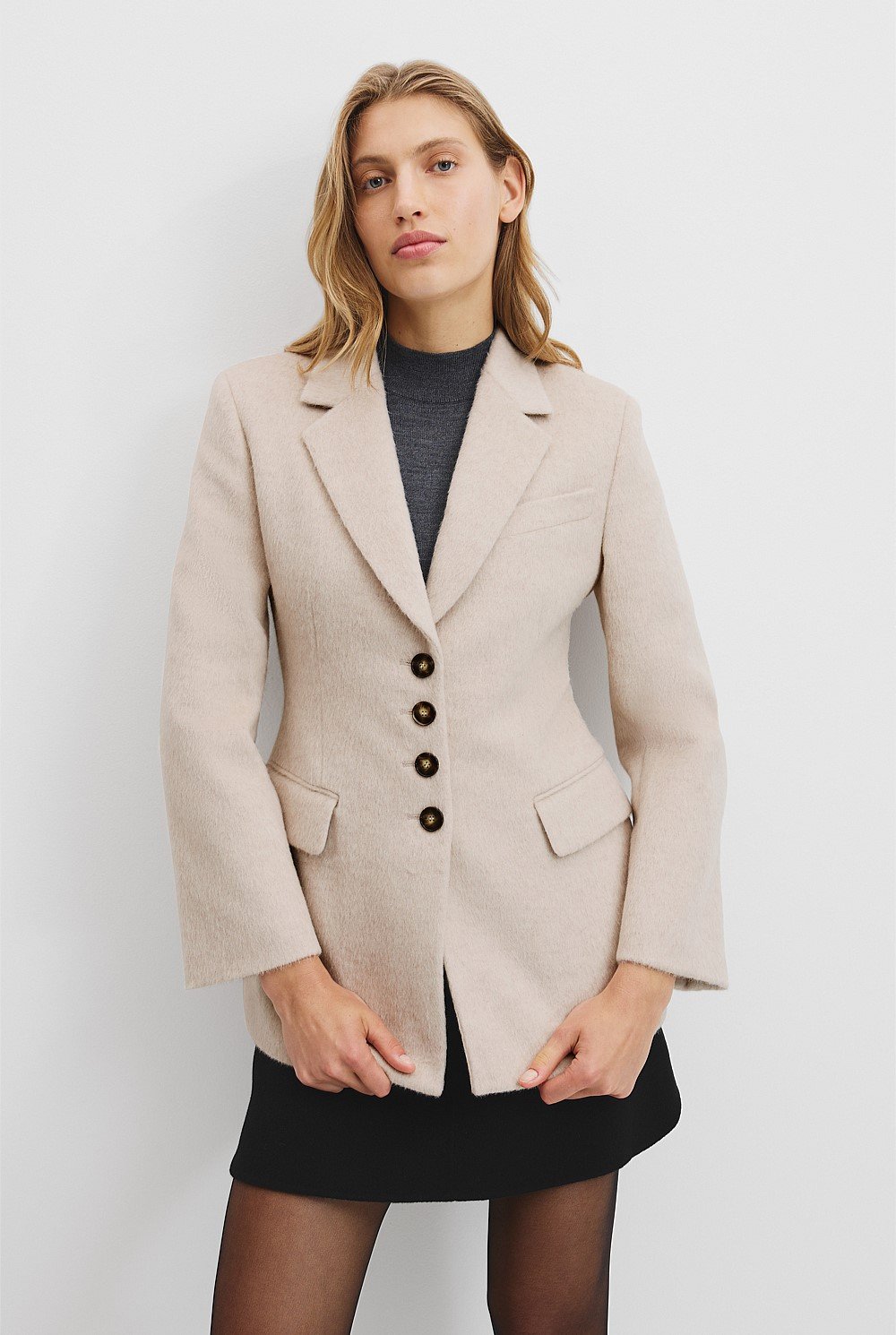 Recycled Wool Blend Soft Hair Blazer