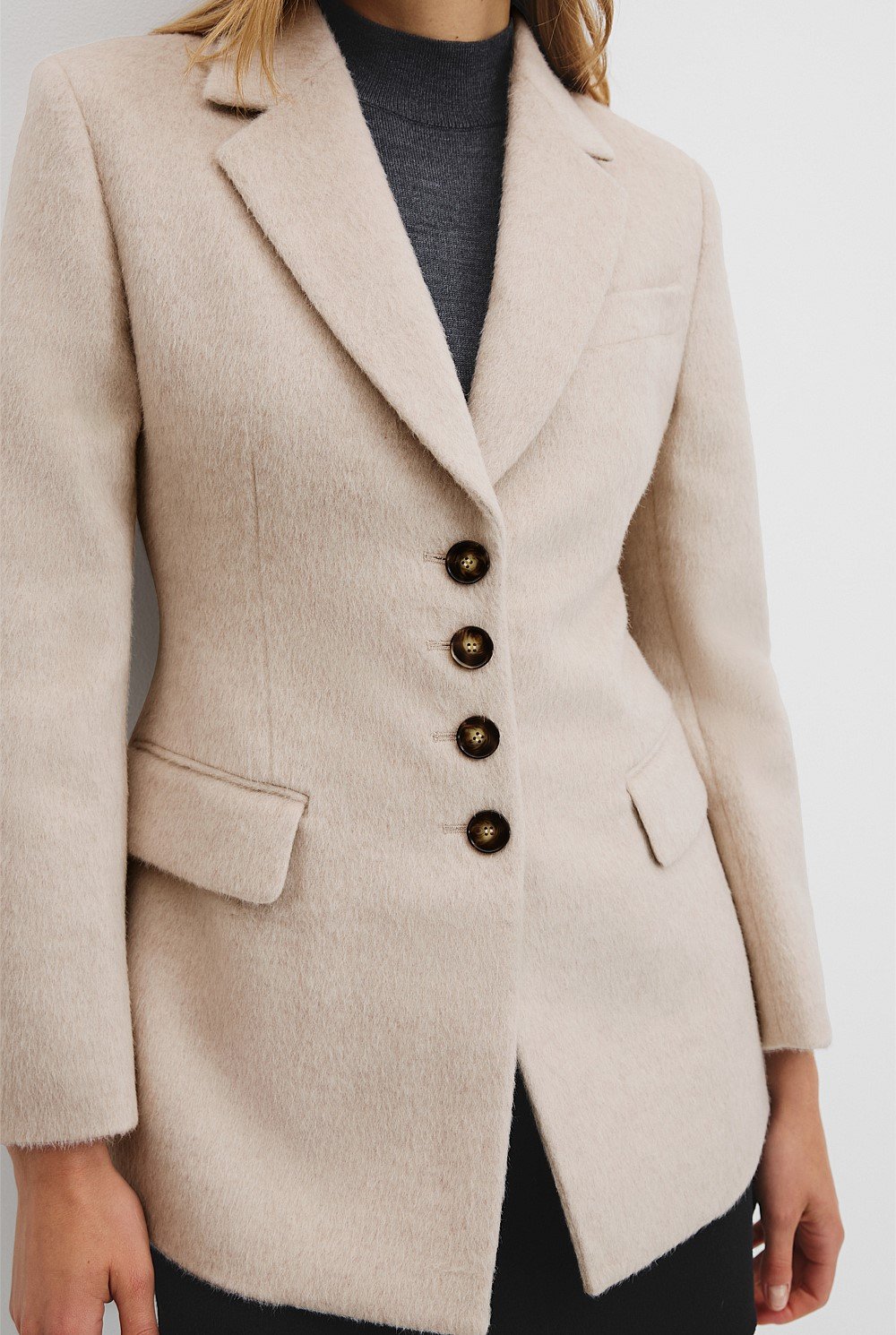 Recycled Wool Blend Soft Hair Blazer