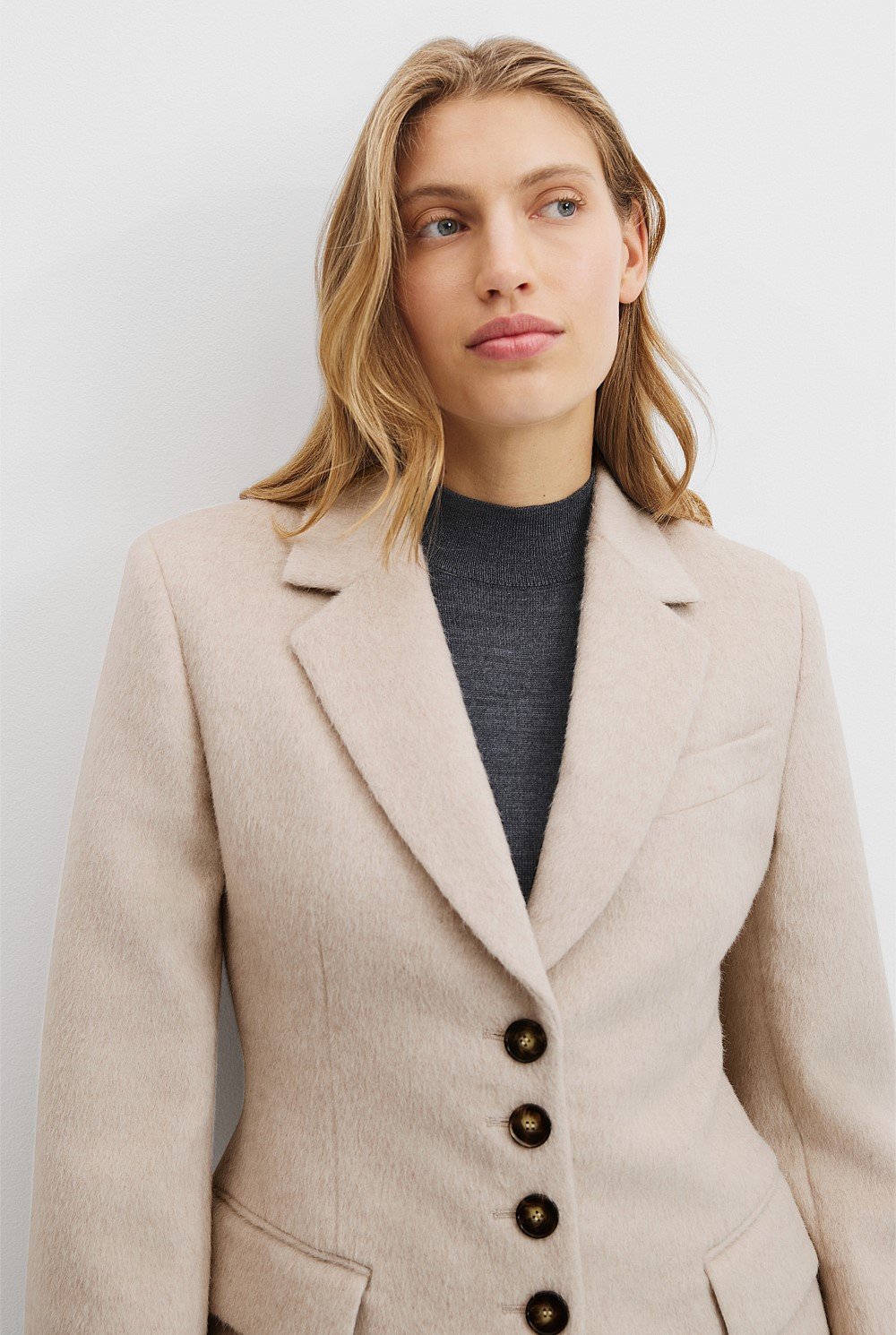 Recycled Wool Blend Soft Hair Blazer