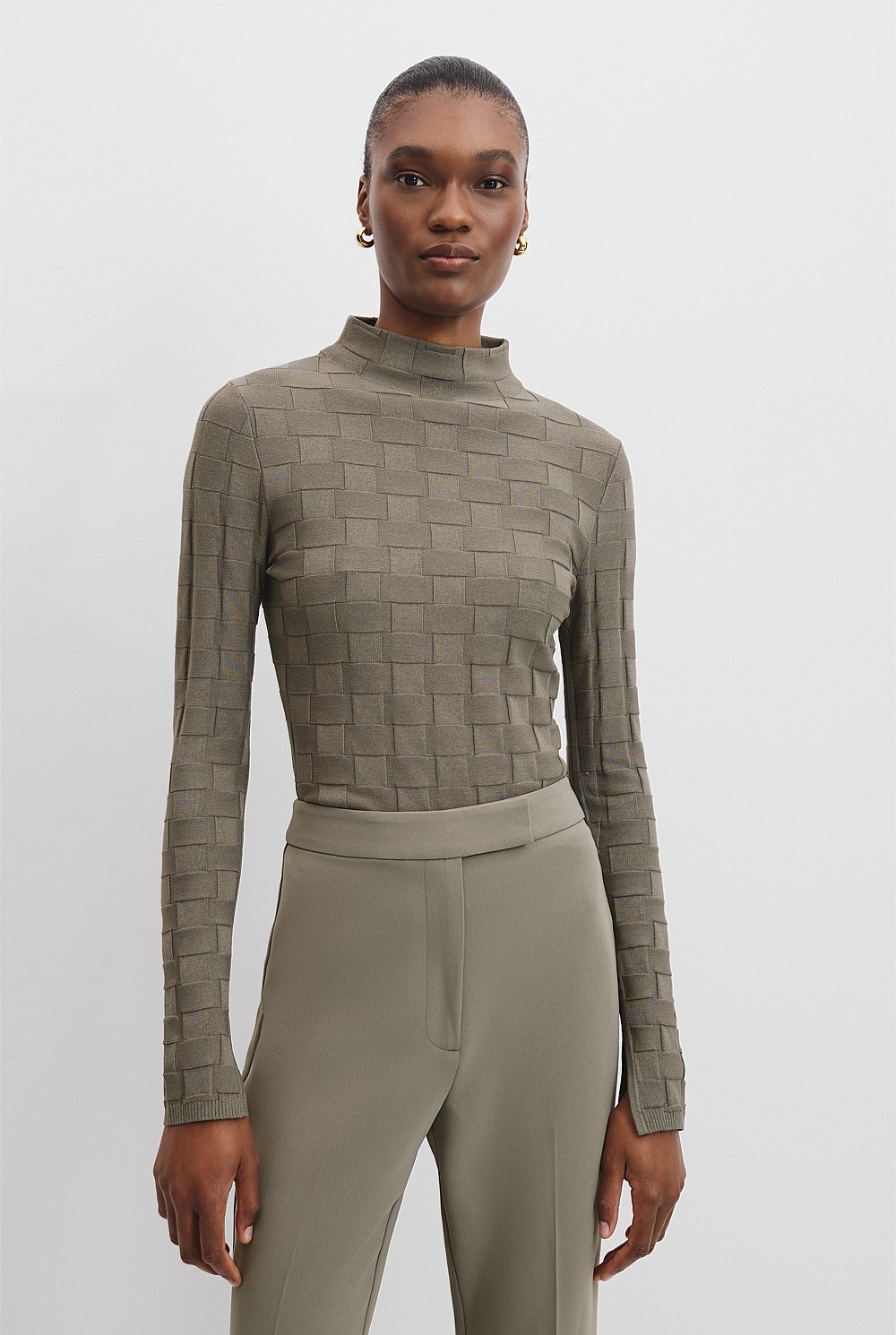 Basketweave Long Sleeve Knit