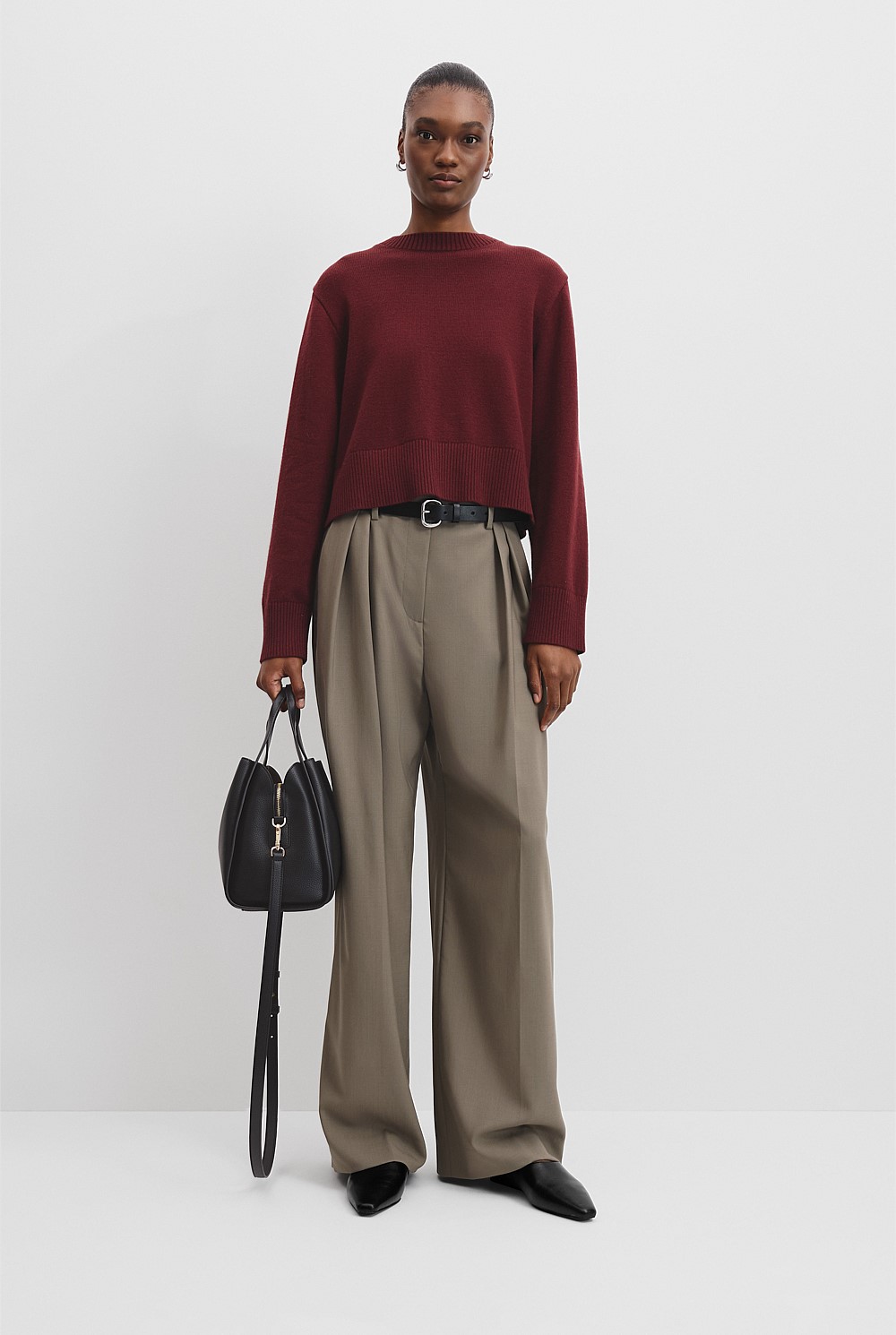 Organically Grown Cotton Blend Crop Crew Neck Knit