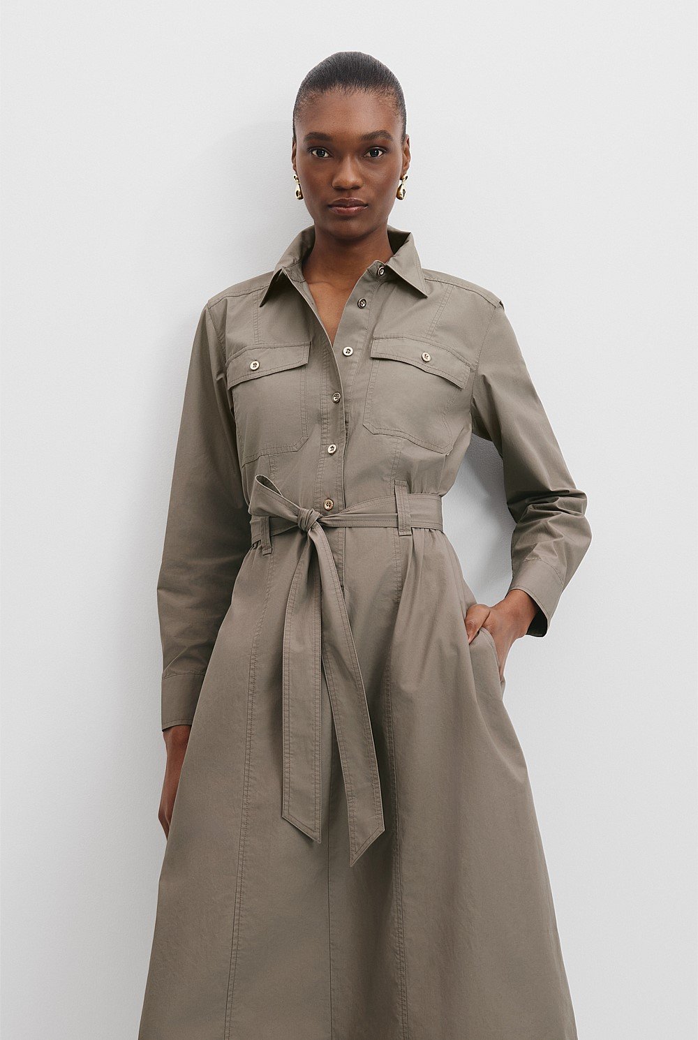 Belted Cotton Midi Dress