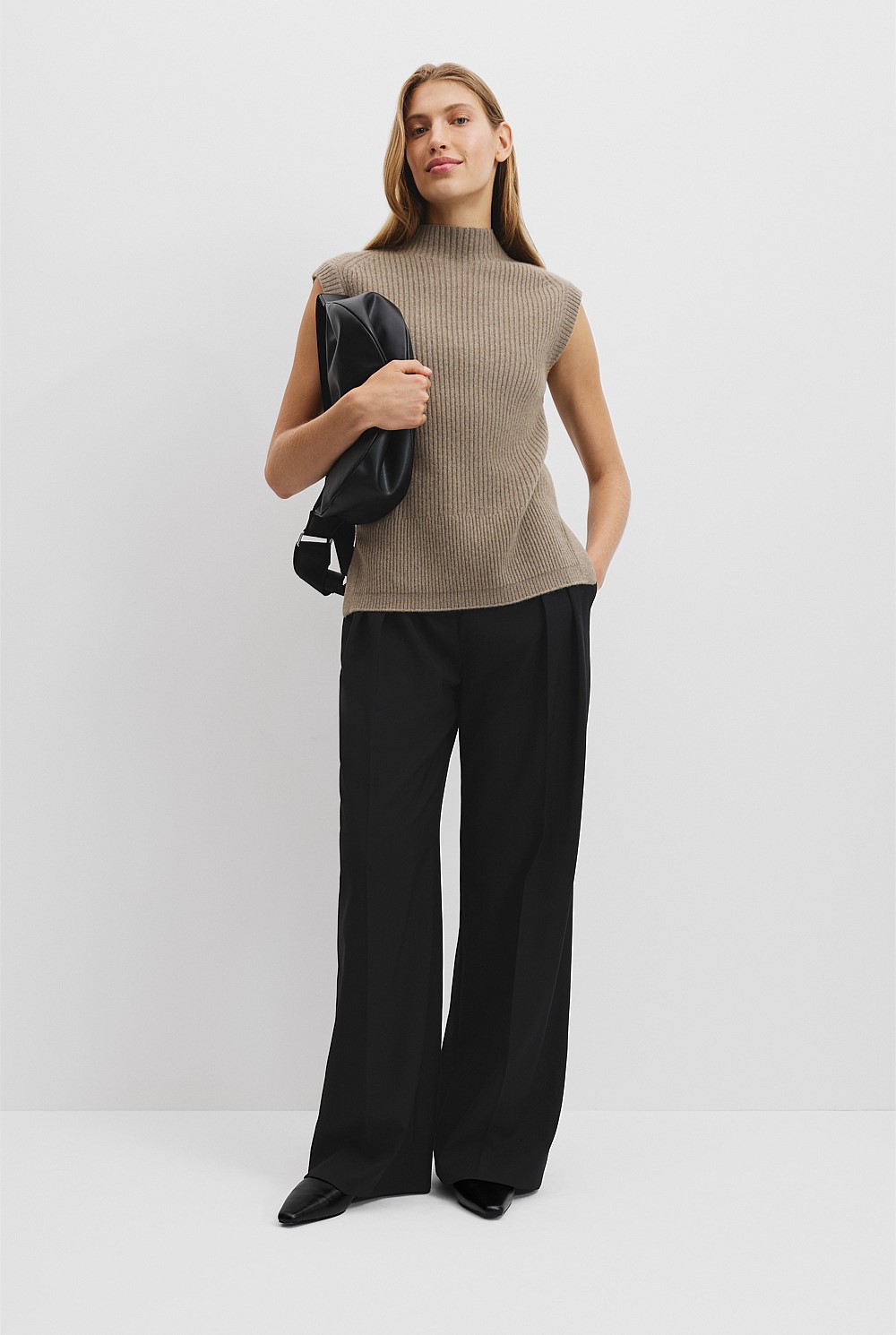 Organically Grown Cotton Blend Roll Neck Knit Vest
