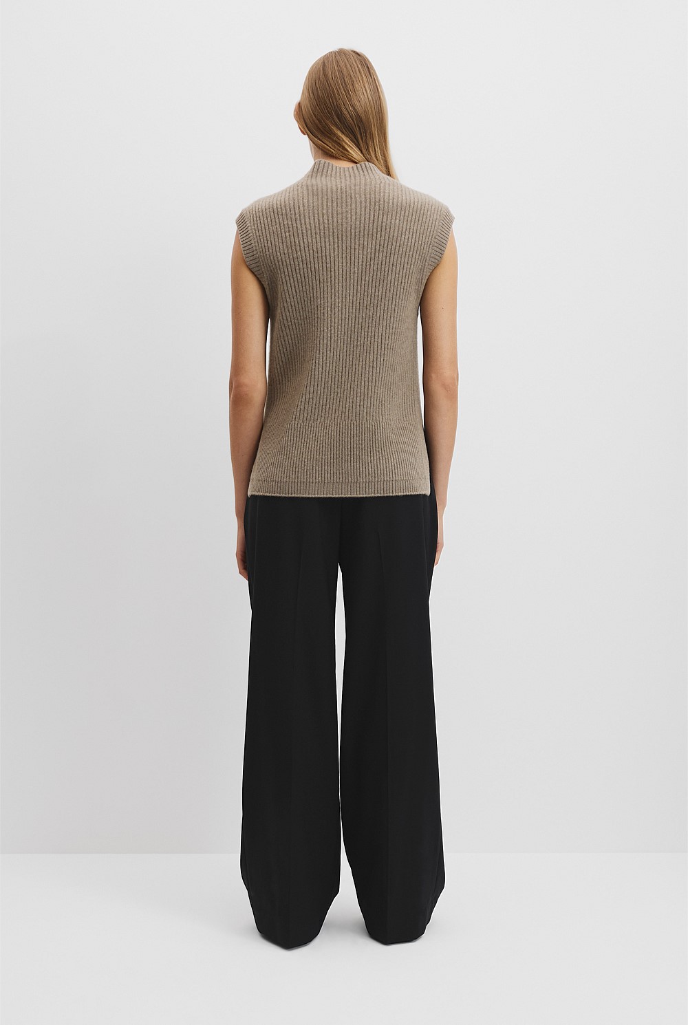 Organically Grown Cotton Blend Roll Neck Knit Vest