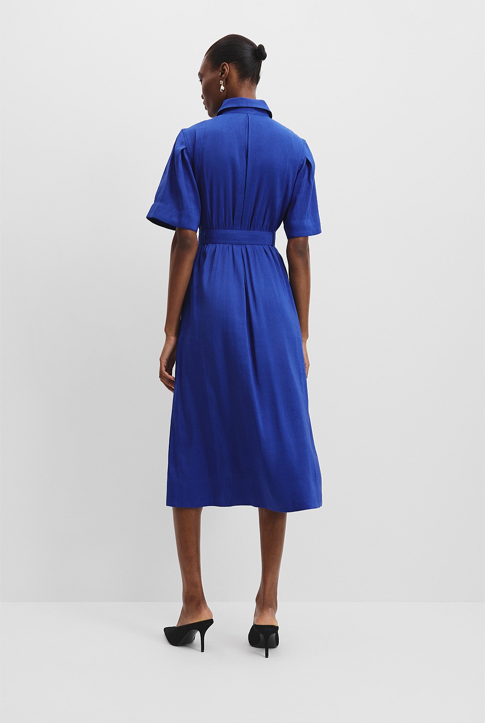 Organically Grown Linen Blend Fluid Shirt Dress