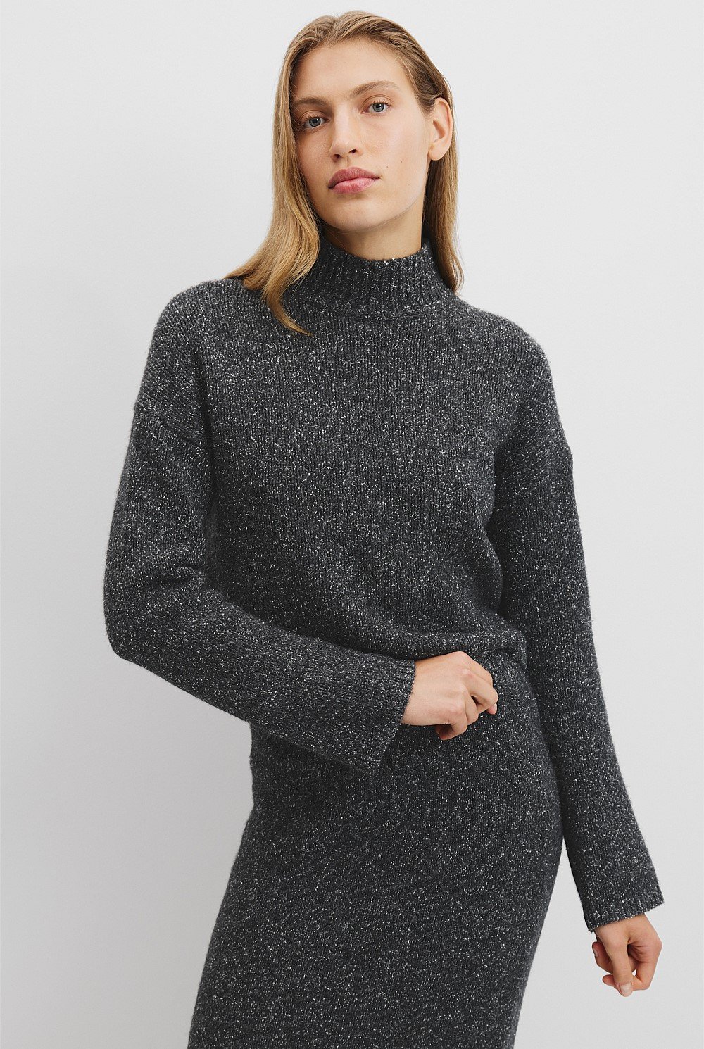 Melange Mock Neck Knit
