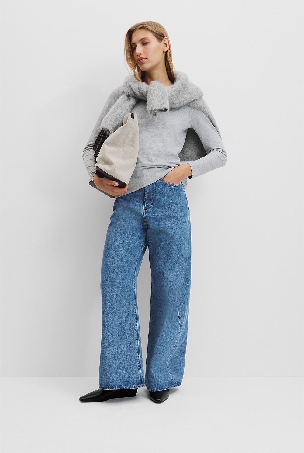 Australian Good Earth Cotton Textured Slub Long Sleeve T-Shirt