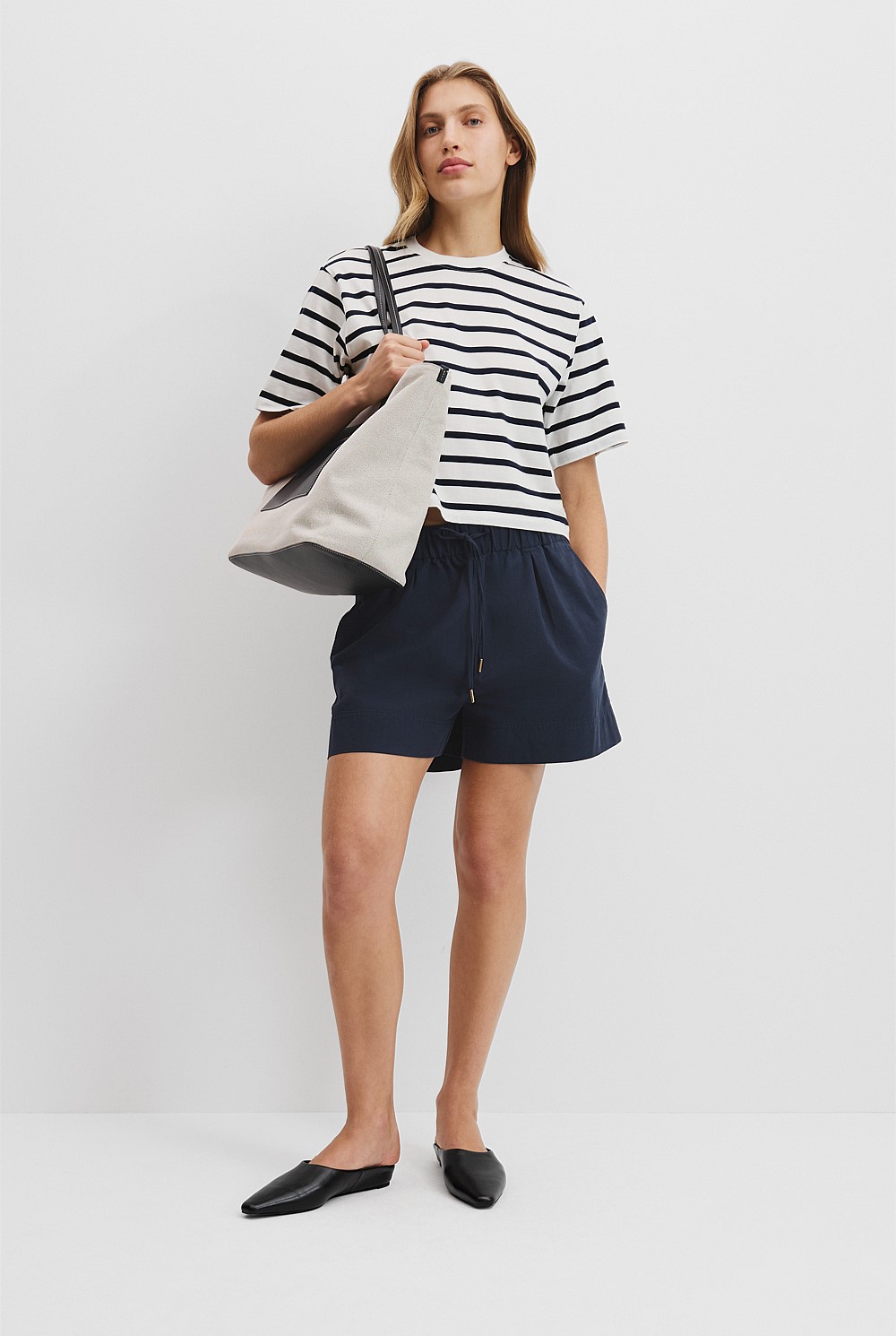 Australian Cotton Relaxed Crop Stripe T-Shirt