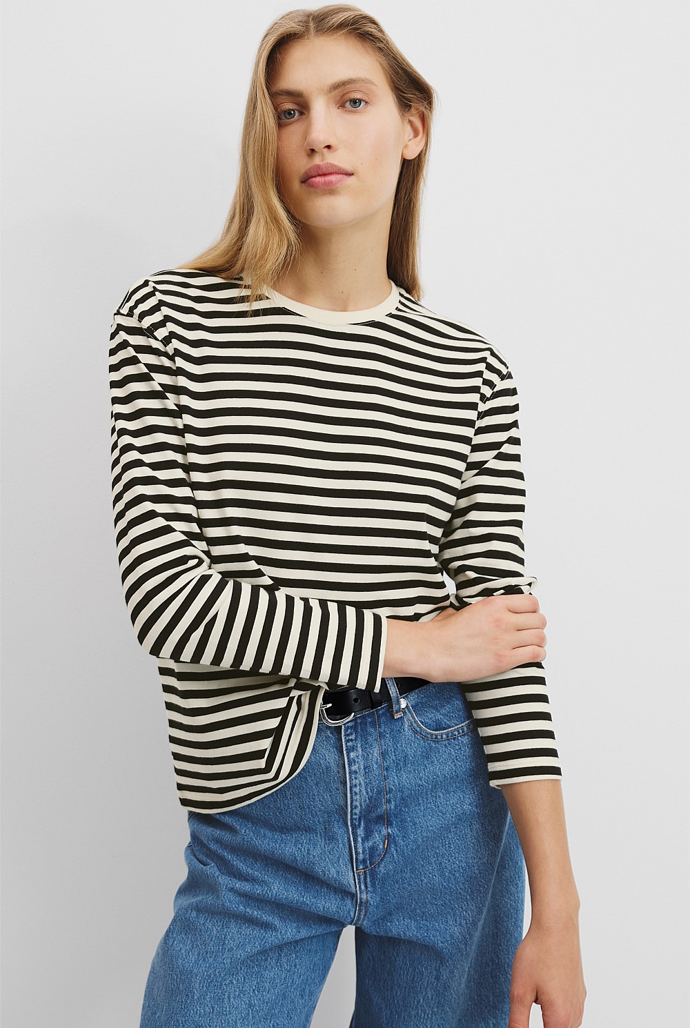 Australian Good Earth Cotton Stripe Long Sleeve Top