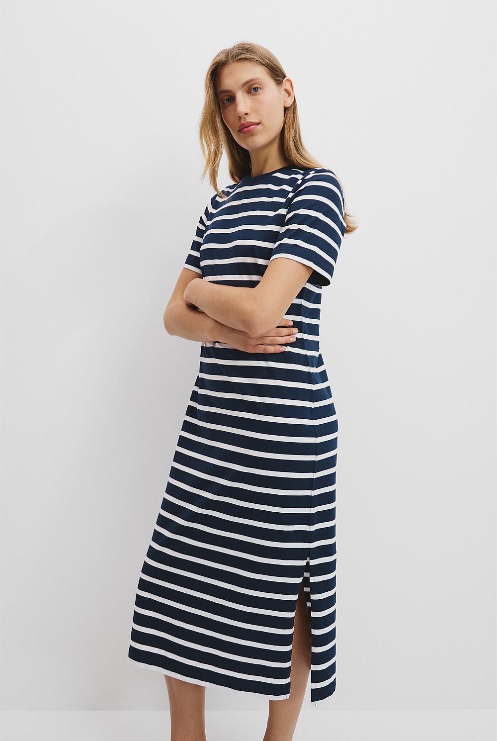 Australian Cotton Stripe Midi T-Shirt Dress