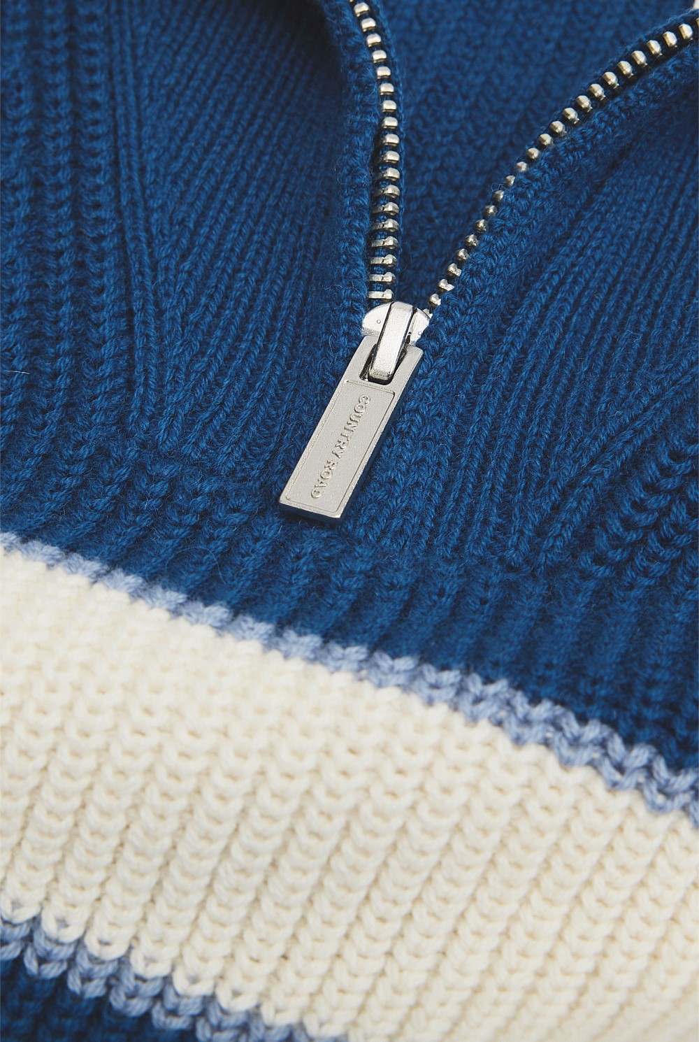 Organically Grown Cotton Blend Stripe Zip Knit