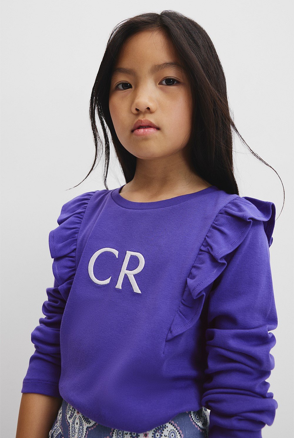 Australian Cotton Long Sleeve Logo Frill T-Shirt