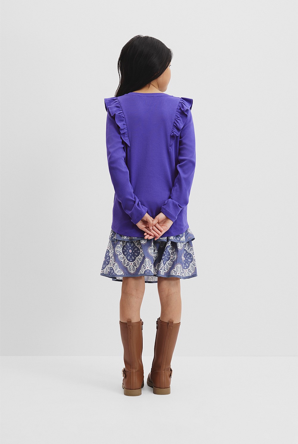 Australian Cotton Long Sleeve Logo Frill T-Shirt