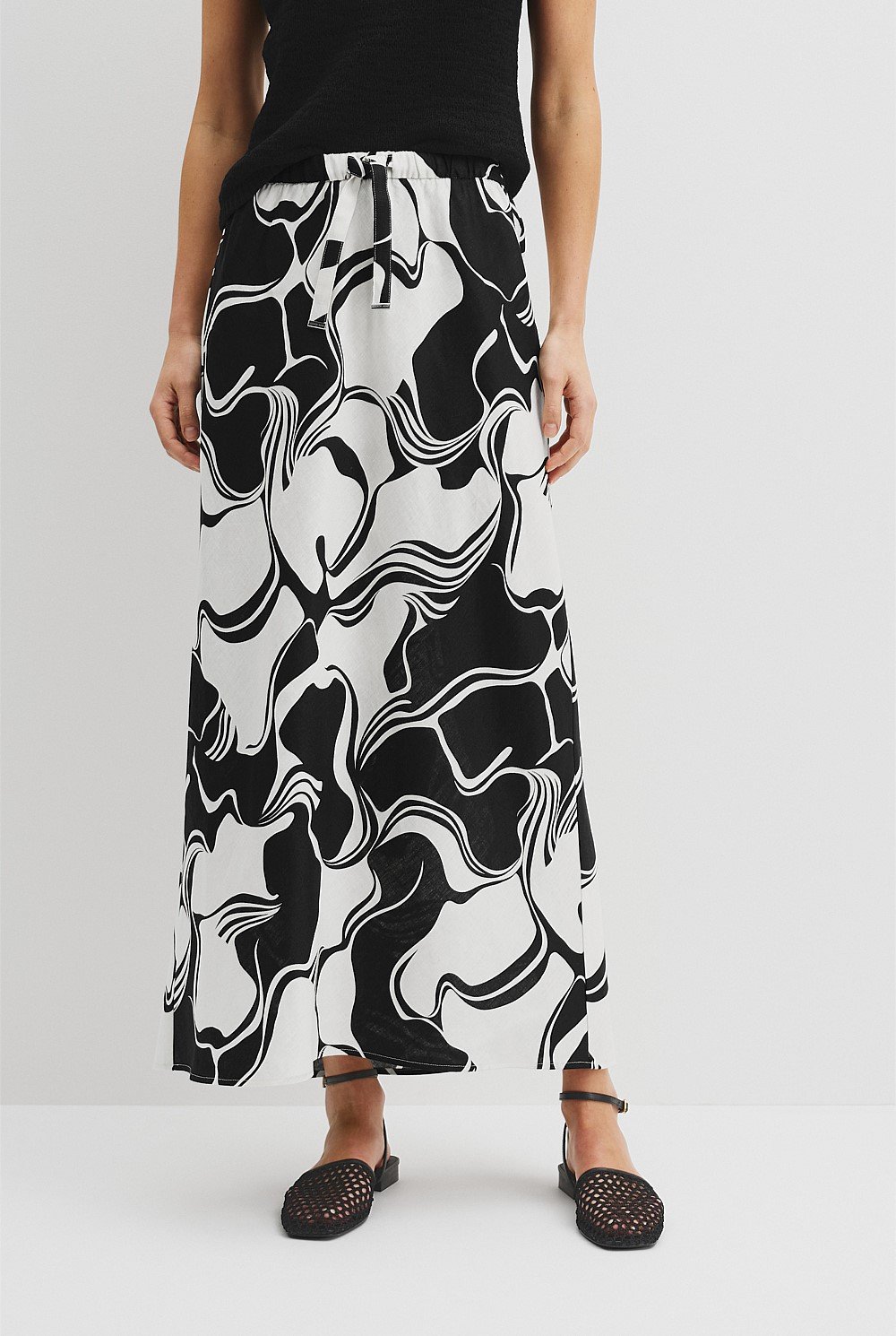 Organically Grown Linen Printed Column Skirt