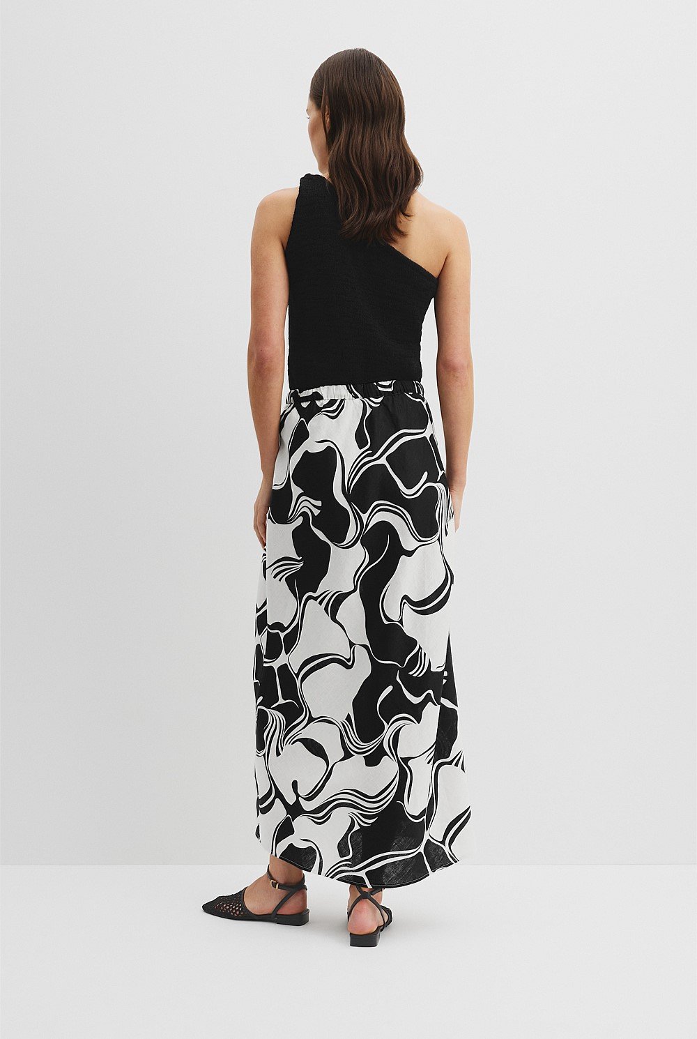 Organically Grown Linen Printed Column Skirt