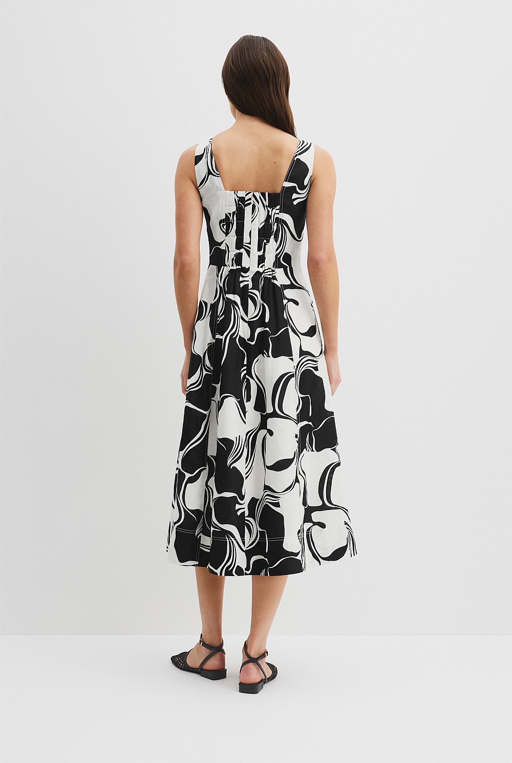 Organically Grown Linen Print Fit-and-Flare Dress
