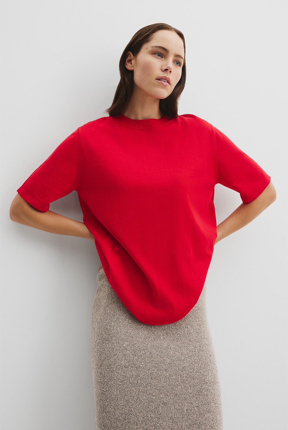 Organically Grown Cotton Cashmere Blend Knit T-Shirt