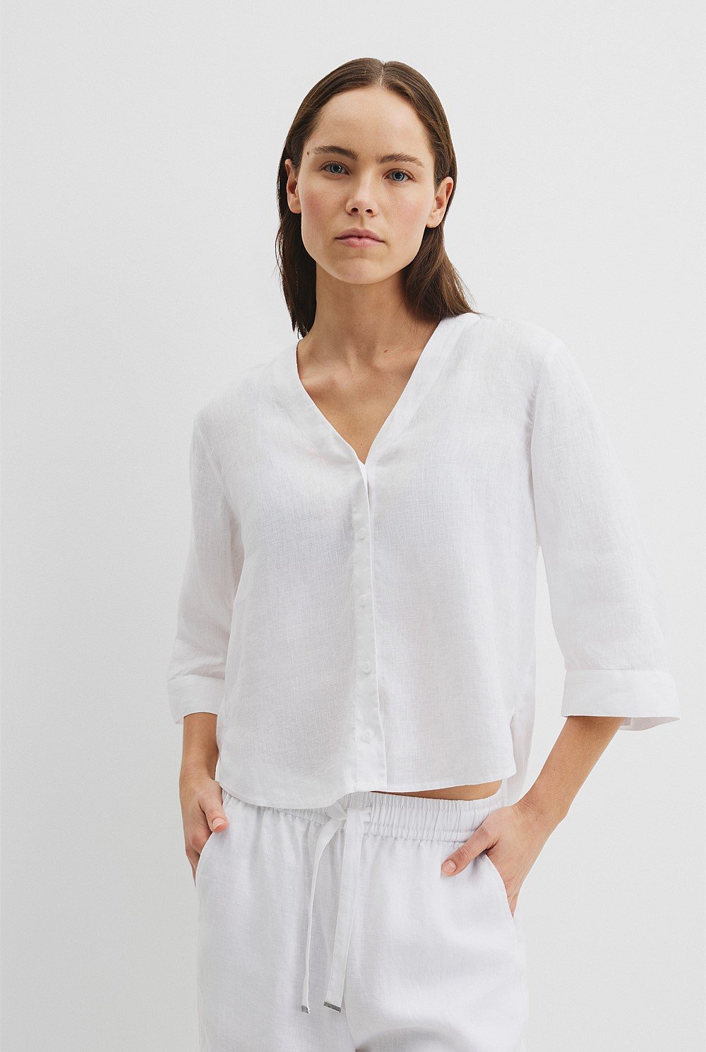 Organically Grown Cotton Crop Sleeve Linen Shirt