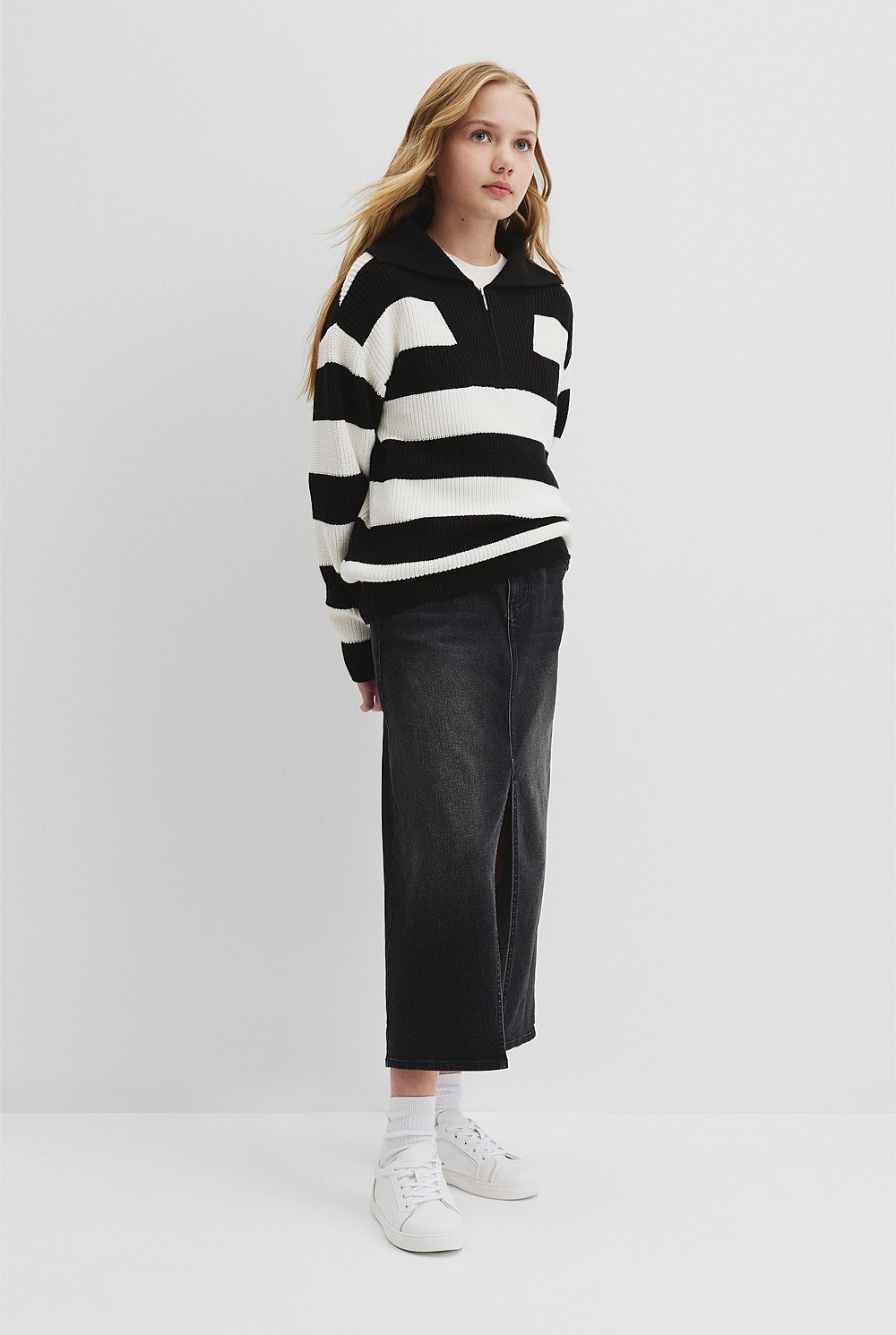 Teen Half Zip Stripe Knit
