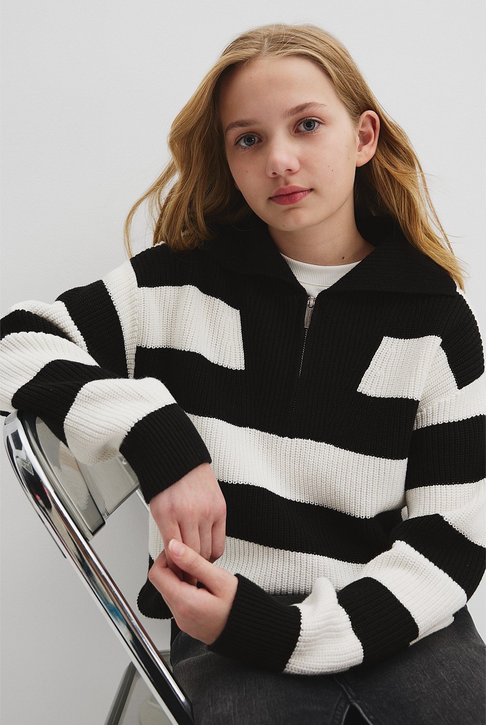 Teen Half Zip Stripe Knit