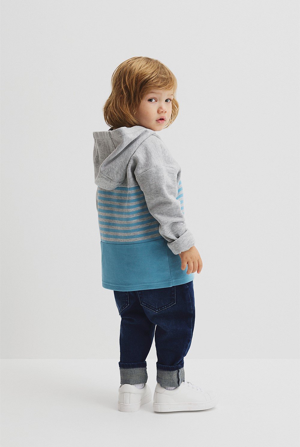 Organically Grown Cotton Hooded Block Stripe T-Shirt