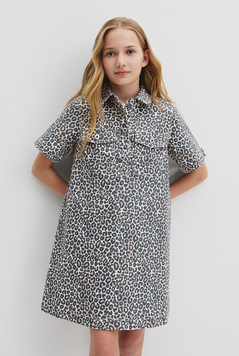 Teen Leopard Denim Mini Dress