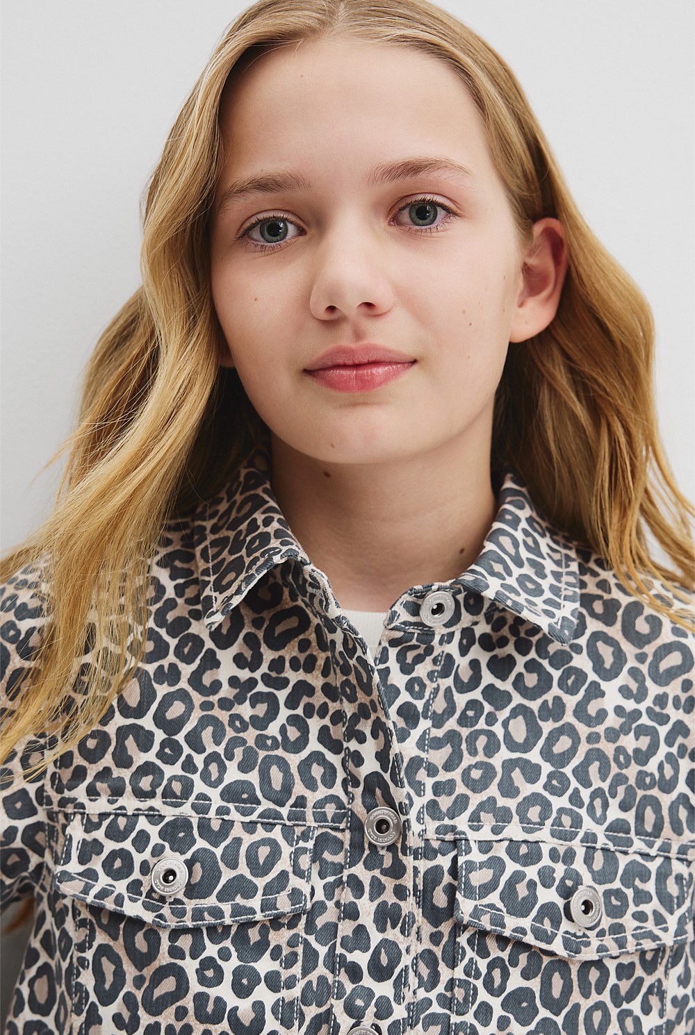 Teen Leopard Denim Mini Dress