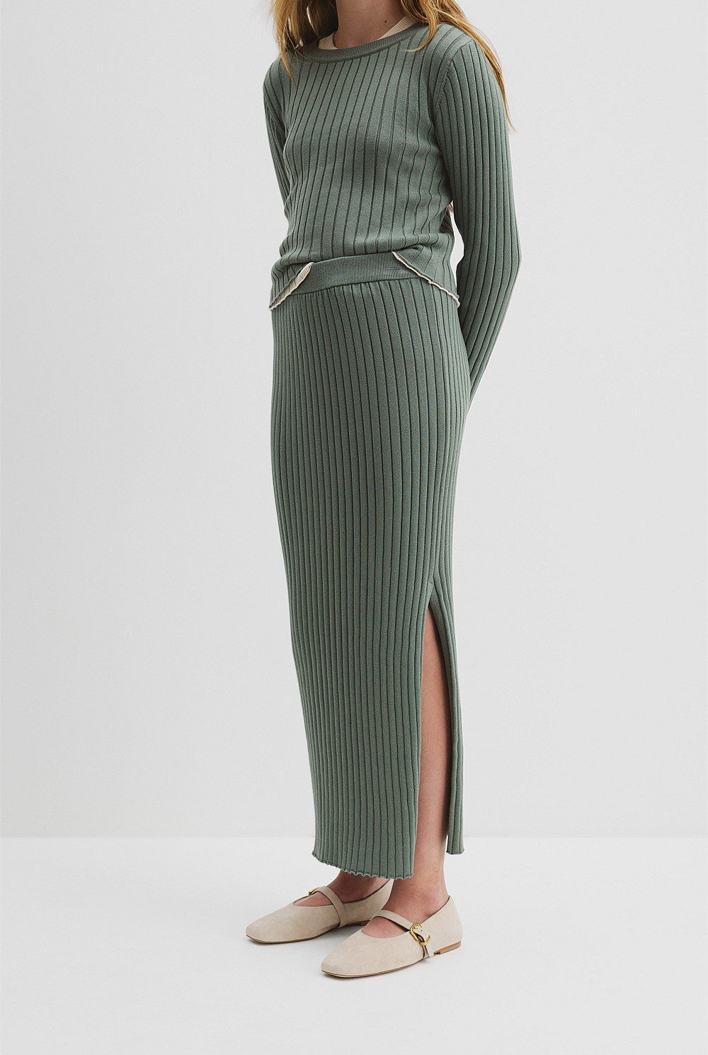 Teen Organically Grown Cotton Rib Knit Midi Skirt