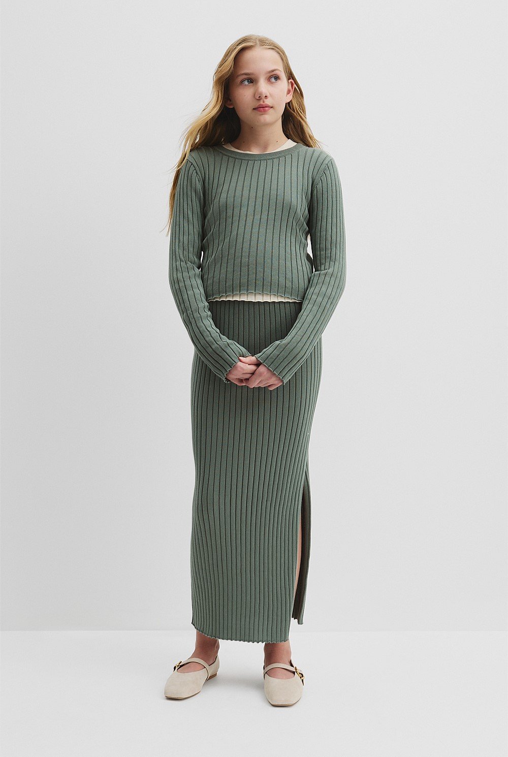 Teen Organically Grown Cotton Rib Knit Long Sleeve Top