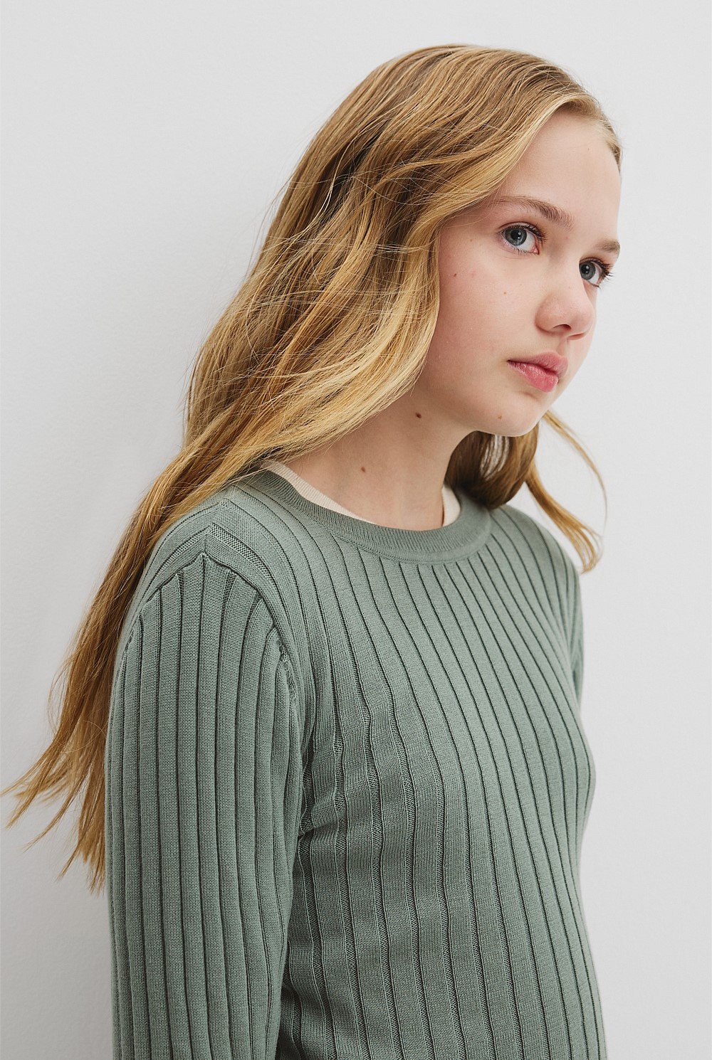 Teen Organically Grown Cotton Rib Knit Long Sleeve Top