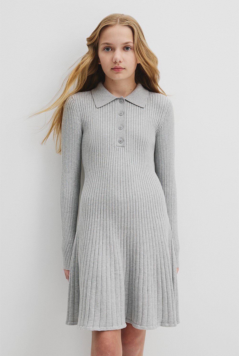 Teen Collared Long Sleeve Knit Dress
