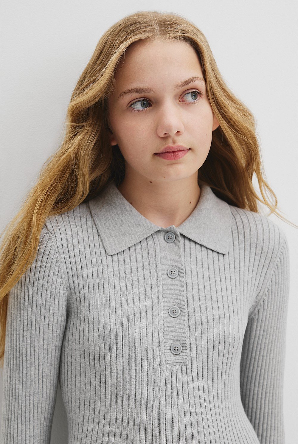 Teen Collared Long Sleeve Knit Dress