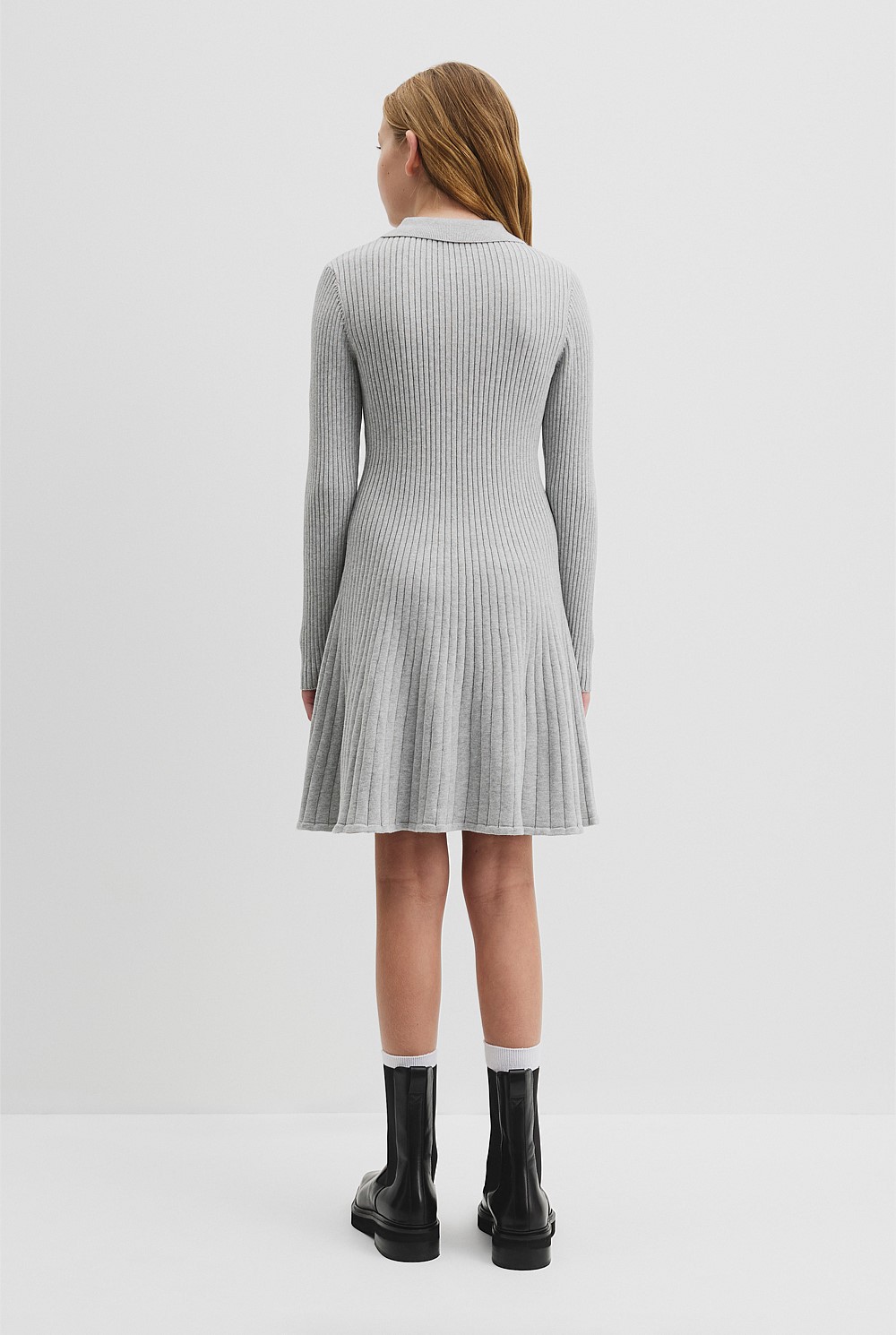 Teen Collared Long Sleeve Knit Dress