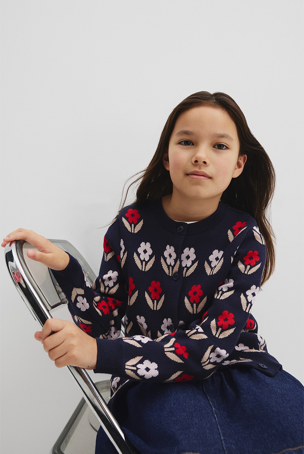 Organically Grown Cotton Jacquard Knit Cardigan