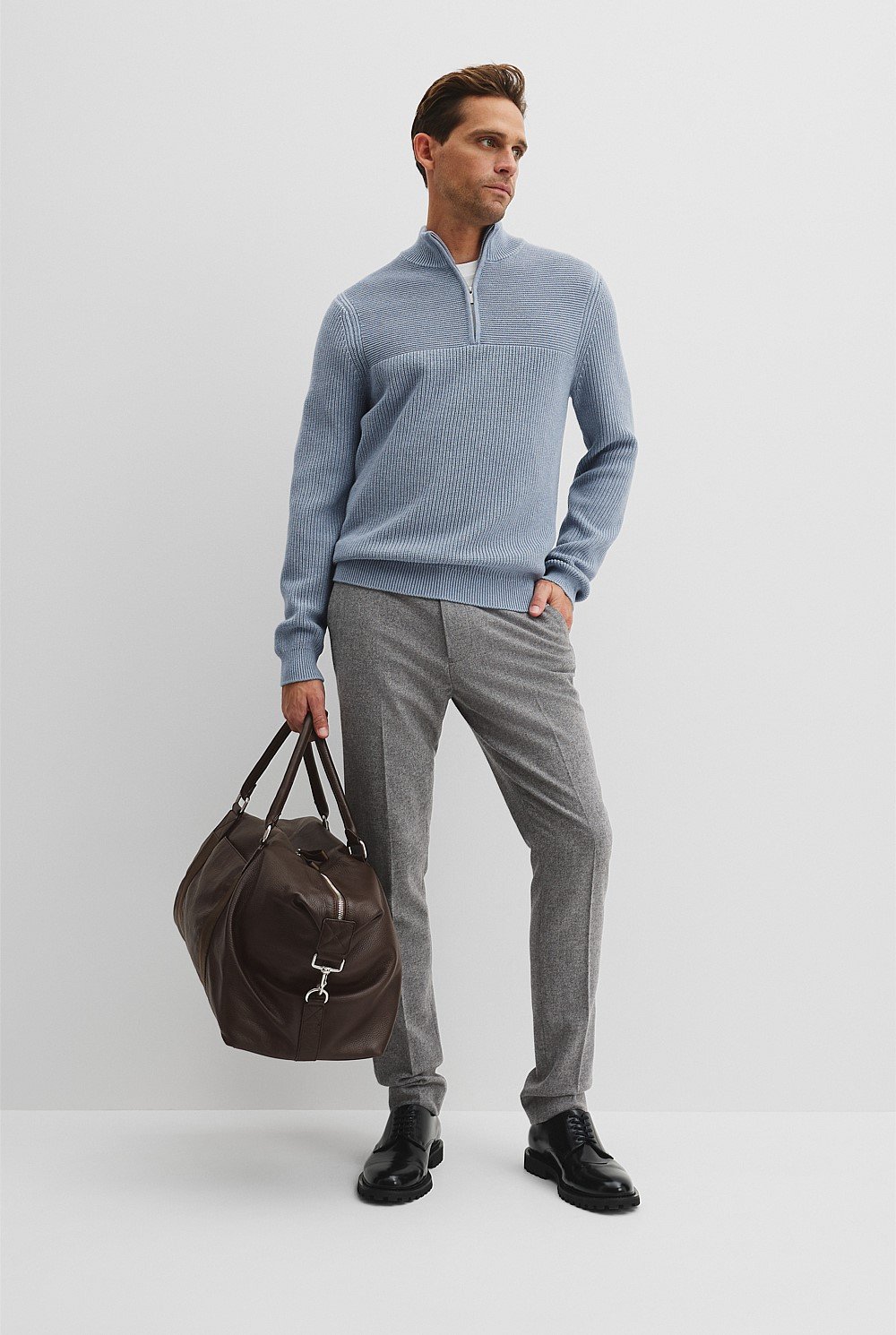 Cotton Wool Rib Half Zip Knit