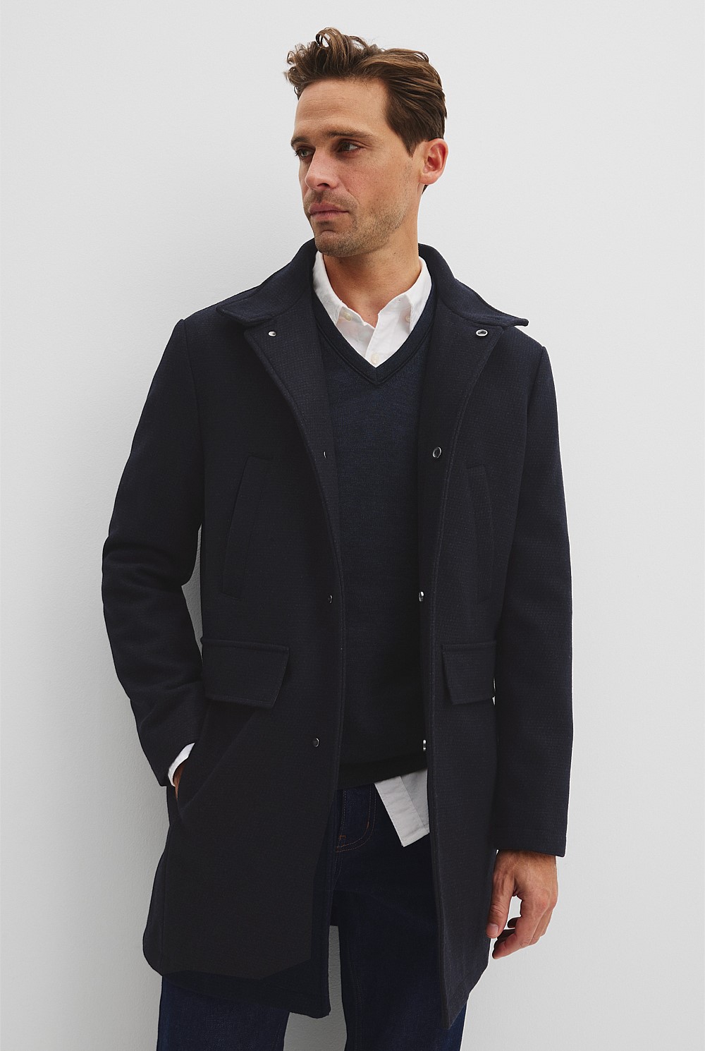 Recycled Wool Funnel Neck Coat