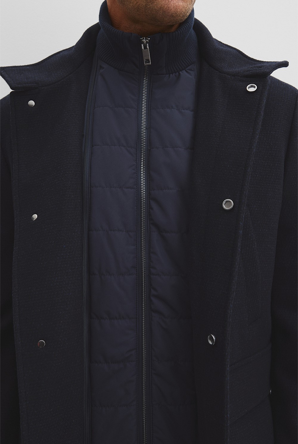 Recycled Wool Funnel Neck Coat