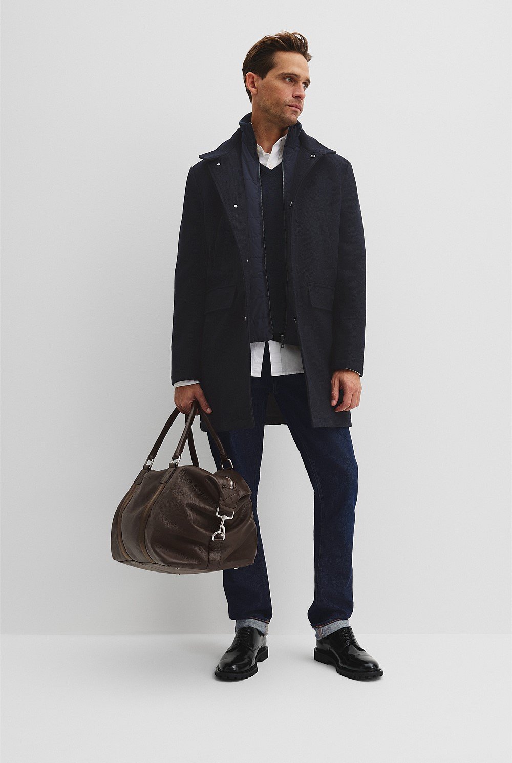 Recycled Wool Funnel Neck Coat