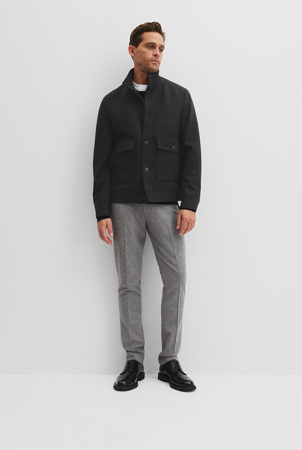 Recycled Wool Funnel Neck Jacket